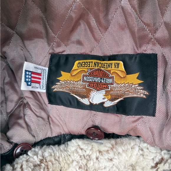 Harley-Davidson Black Leather Jacket with Cream Shearling Collar - Picture 6 of 7
